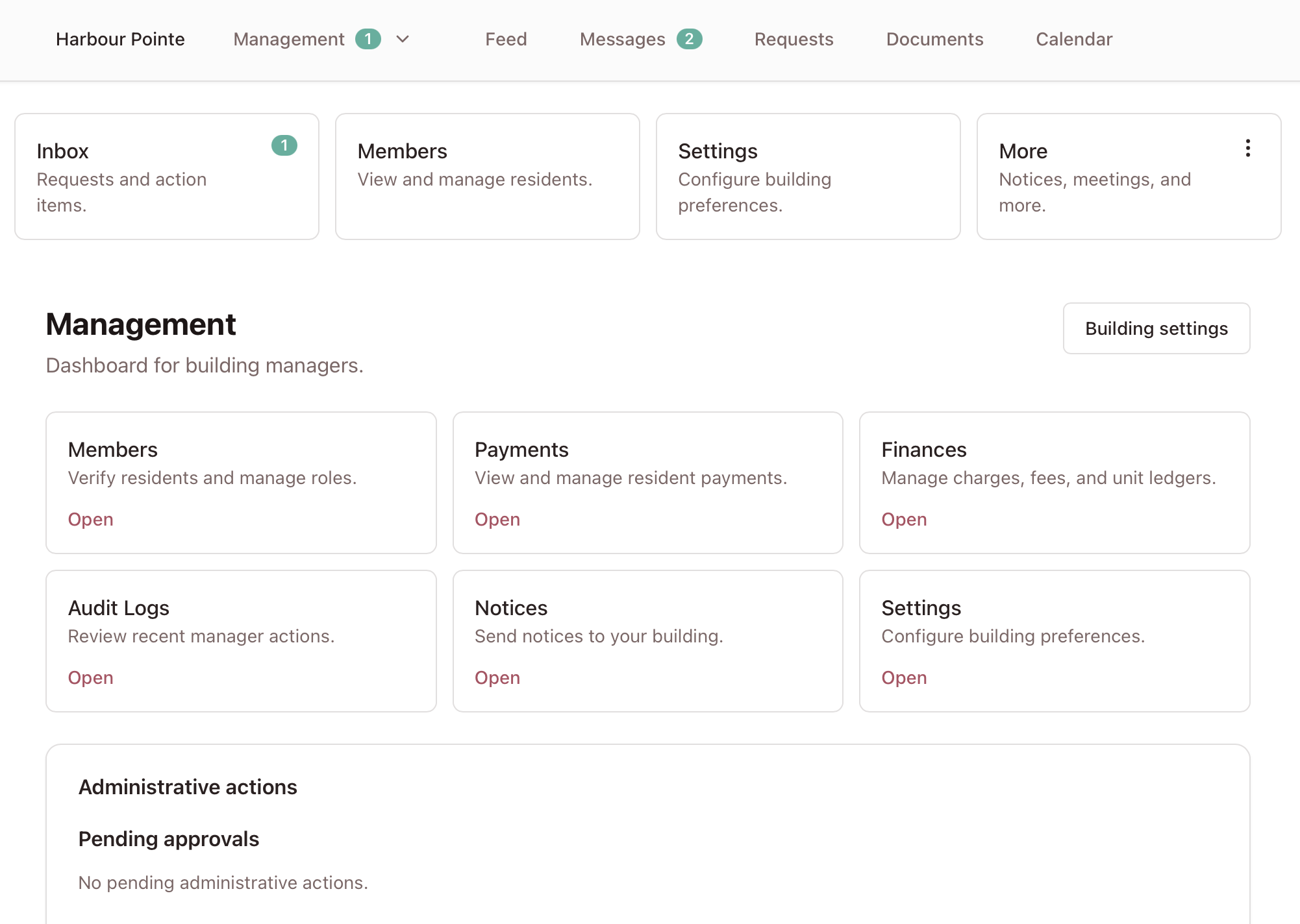 Management dashboard